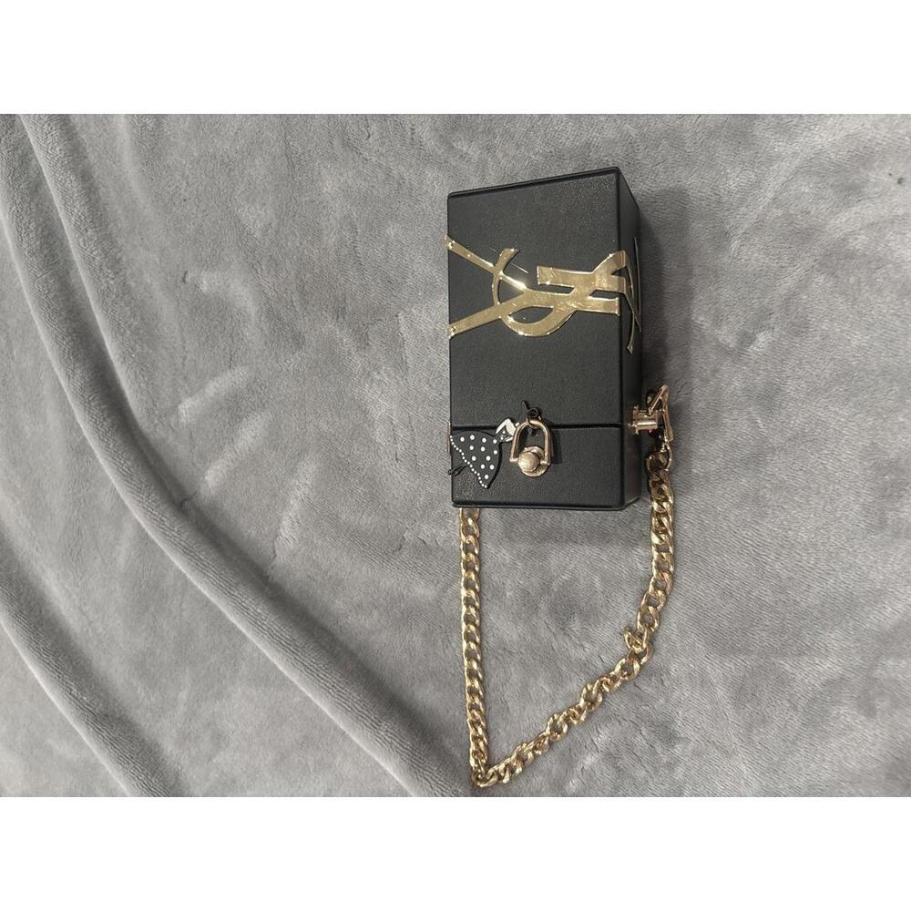 Yves Saint Laurent YSL Black and Gold Evening Box Bag with Chain NEW